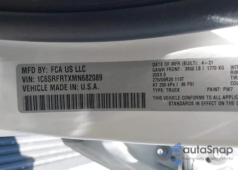 2021 Ram 1500 Laramie 4X4 6'4 Box from USA, damaged, VIN 1C6SRFRTXMN682089